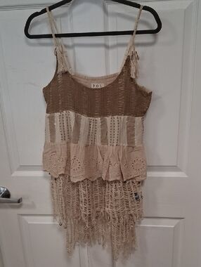 POL Neutral-Tone Crocheted Fringe Camisole